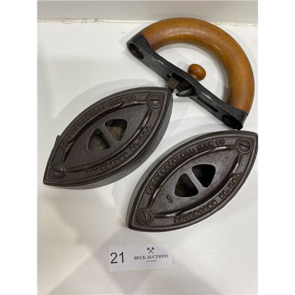 Antique Cole Brookdale Iron Company Irons And Removable Handle