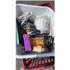 Image 2 : METAL TOOLBOX WITH LOT OF TOOLS, CORDLESS BATTERIES AND SHOP SUPPLIES