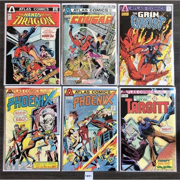 LOT OF 6 - ATLAS COMICS - INCL THE COUGAR #1, PHOENIX #1-2, GRIM GHOST #1 ETC
