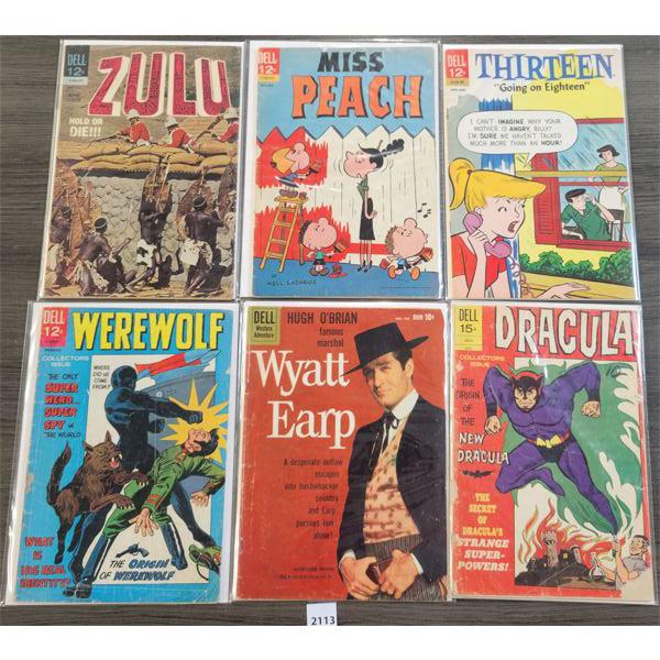 LOT OF 6 - DELL COMICS - INCL MISS PEACH, DRACULA. ZULU