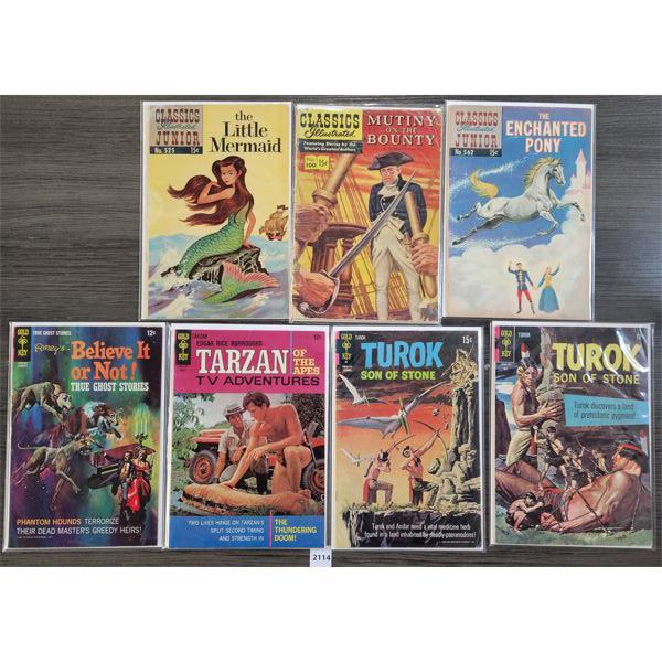 LOT OF 7 - CLASSICS AND GOLD KEY COMICS - INCL LITTLE MERMAID. ENCHANTED PONY, TUROK ETC.