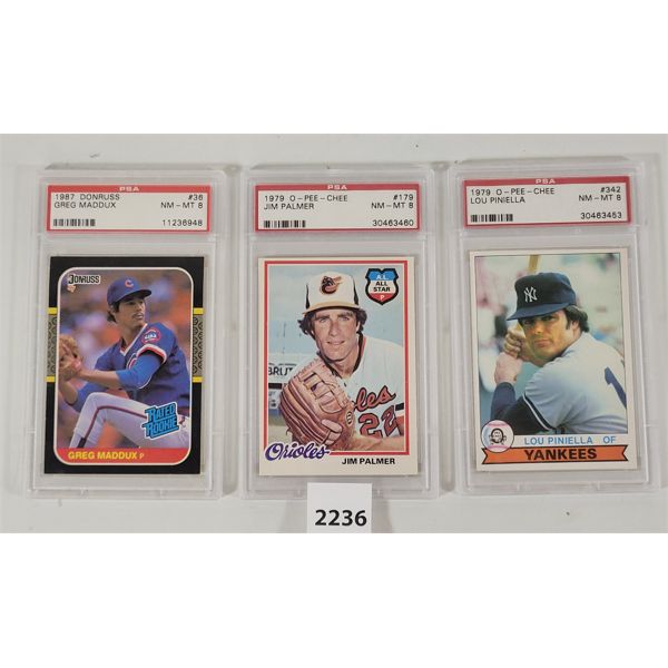 LOT OF 3 - PSA GRADED BASEBALL CARDS - INCL JIM PALMER