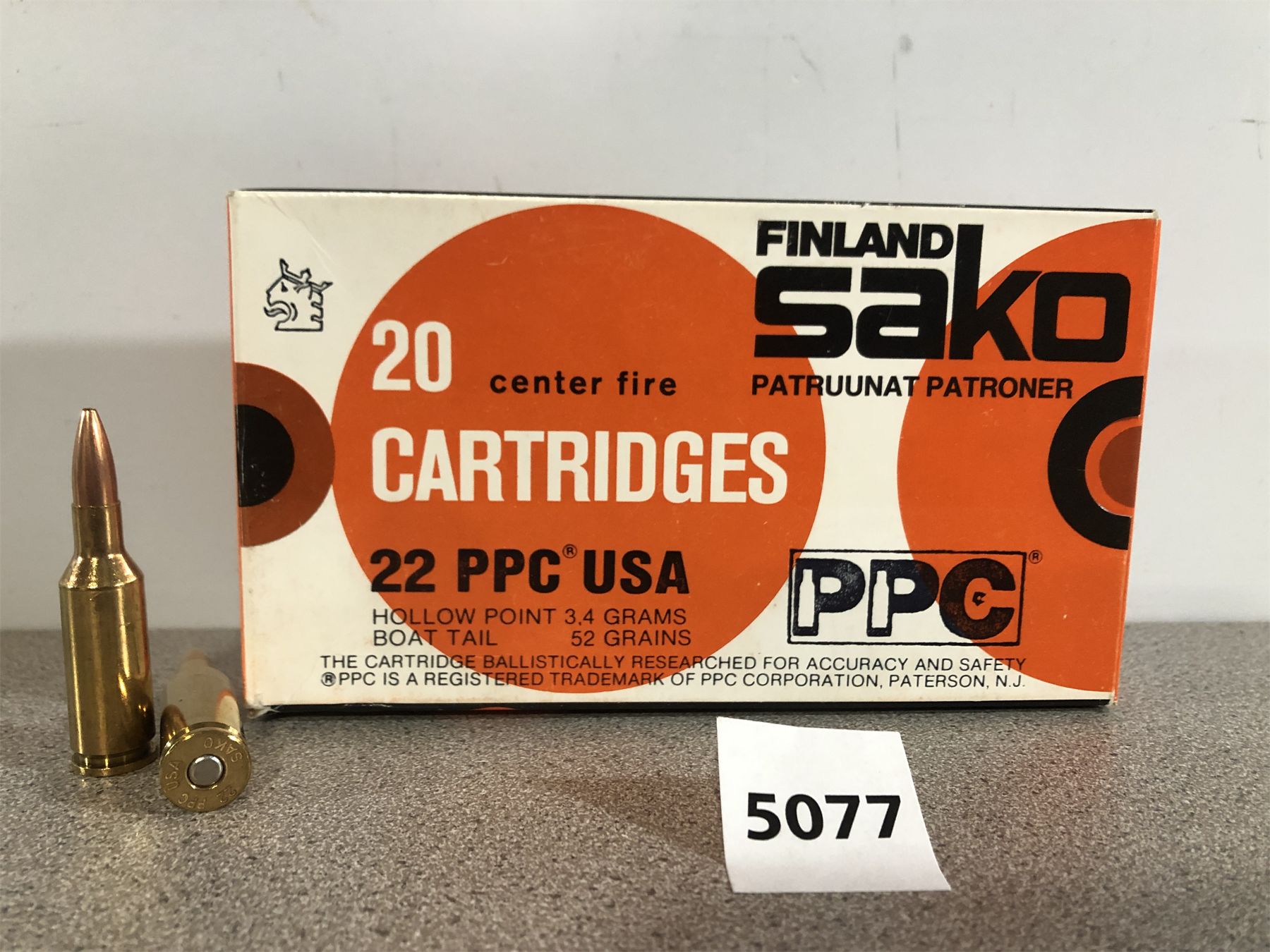 AMMO: 20X SAKO .22 PPC - 52GR HPBT - Kidd Family Auctions