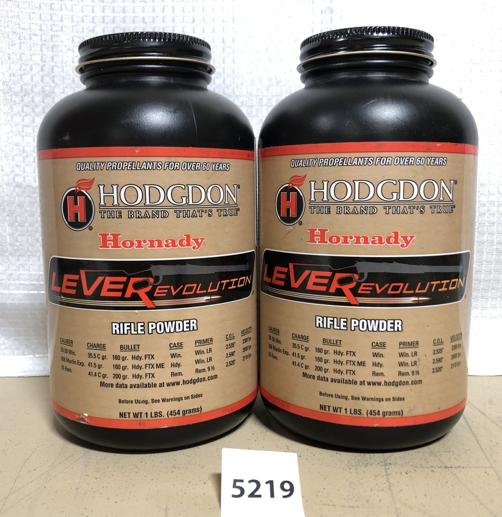 POWDER: 1.5 LBS HODGDON HORNADY LEVEREVOLUTION