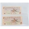 Image 1 : 1986 LOT OF 2 BANK OF CANADA $2 DOLLAR NOTES