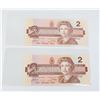 Image 2 : 1986 LOT OF 2 BANK OF CANADA $2 DOLLAR NOTES