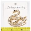 Image 1 : NEW GOLD TONE RHINESTONE SWAN BROOCH