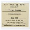 Image 3 : Canada 2019 RCM First Strike Five Cent Coin MS65