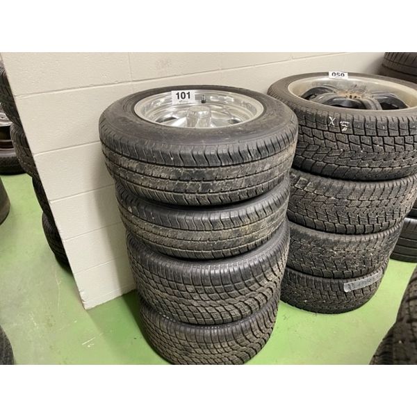 NO RESERVE 195/70r15 tires on unilug 5 bolt 5 spoke wheels.