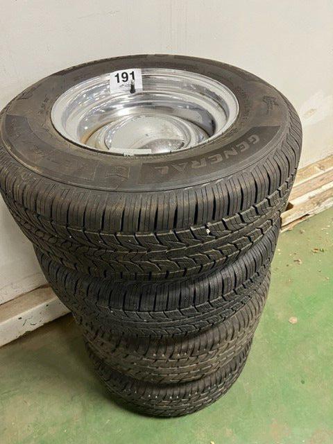 NO RESERVE 235/70r15 on chrome moon cap wheels 5x4.75 - EG Auctions