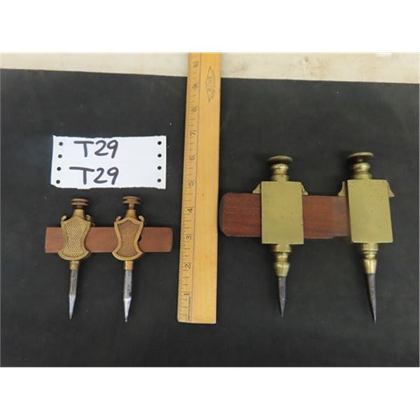 2 Sets of Antique Vintage Trammels Points; Larger Set - No Maker's Mark,