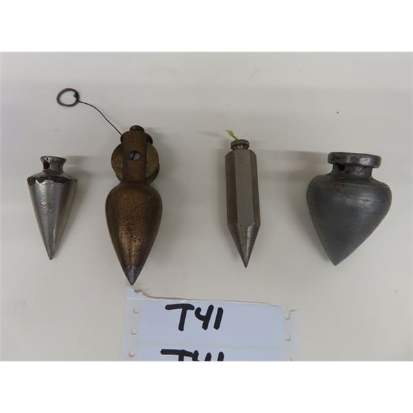 4 Antique Plumb Bobs ; Stanley No. 2 Plumb Bob- appears to be Type 2? 