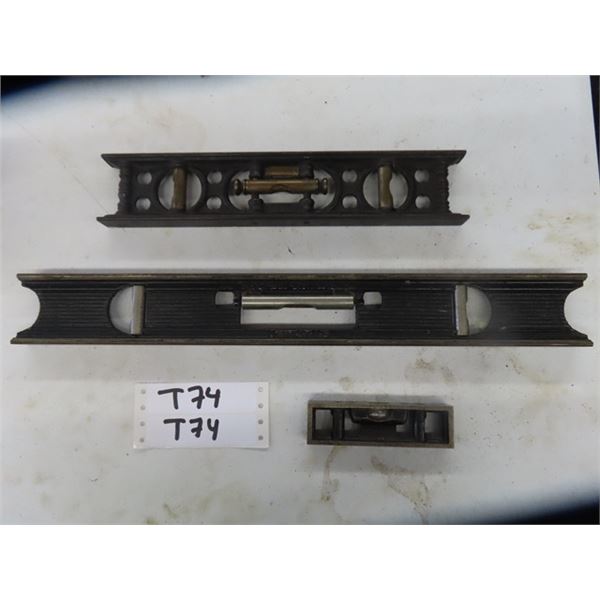 3 Vintage Antique Metal Spirit Levels; Longest is 18” - Stanley, No. 36. Pat 