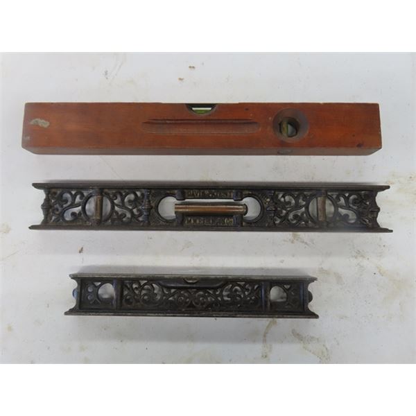 3 Vintage Antique Metal Spirit Levels; Longest is 24” Stanley No. 36 + 2nd 