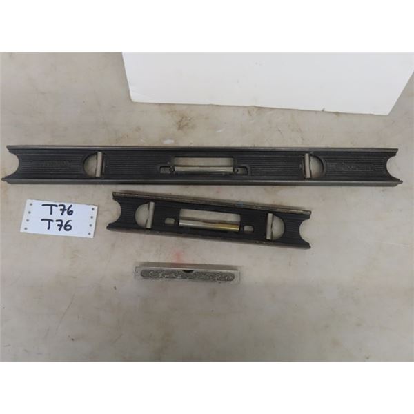3 Vintage Antique Metal Spirit Levels; Wooden one is a Winchester 18” 98-08-18 +