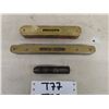 Image 1 : 3 Vintage Antique Small Metal Levels; Longest is ebony with a brass top- 