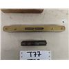 Image 3 : 3 Vintage Antique Small Metal Levels; Longest is ebony with a brass top- 