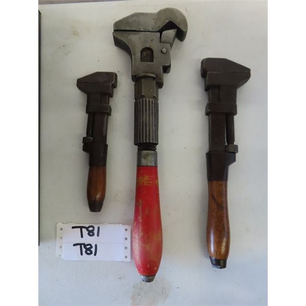 3 Antique Vintage Wrenches: Largest with the red handle is manufactured by 