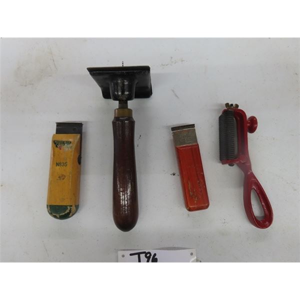 Lot of 3 Vintage Scrapers & 1 Rasp: Largest cabinet scraper is a RARE 8 ½"  