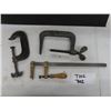 Image 1 : 3 Vintage Antique Vintage Clamps:  (1) Longest is 13.5” has brass clamps + a steel bar.  