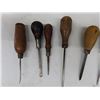 Image 3 : Lot of 6 Vintage Antique Awls plus a small wood chisel and knife for leather or 