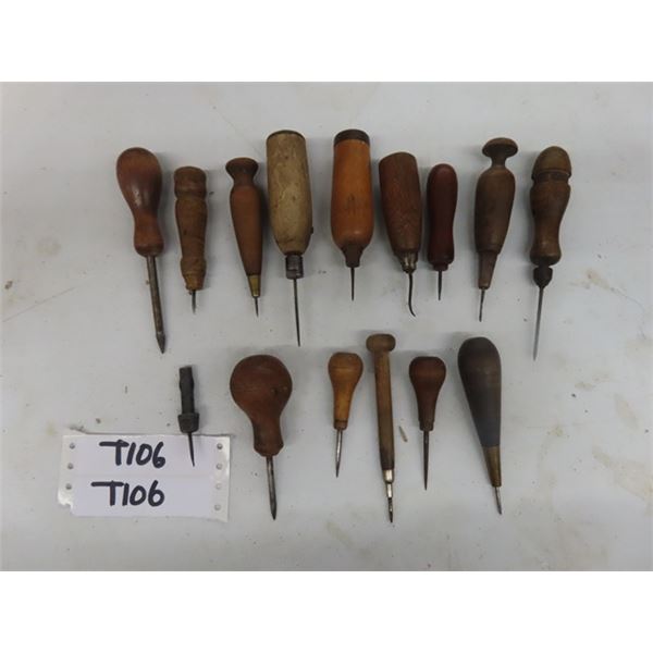 Lot of 12 Antique Vintage Awls for leather or wood working. There are many 