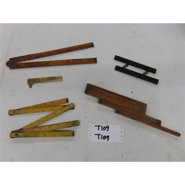 4 Vintage Antique Wooden Rulers plus a parallel rule; (1) Longest at 6 ...