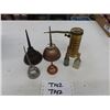 Image 1 : A lot of 7 Vintage Antique Oil Cans Thumb Pump Oilers: Tall brass is an Eagle, 