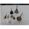 Image 1 : A lot of 7 Vintage Antique Oil Can Thumb Pump Oilers:  Larger silver one is 