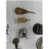 Image 4 : A lot of 7 Vintage Antique Oil Can Thumb Pump Oilers:  Larger silver one is 