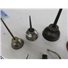 Image 2 : A lot of 7 Vintage Antique Oil Can Thumb Pump Oilers.  The squarish one is 