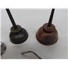 Image 3 : A lot of 7 Vintage Antique Oil Can Thumb Pump Oilers.  The squarish one is 
