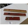 Image 1 : 3 Vintage Antique Wooden Spirit levels, each with some brass: (1) is 28”  