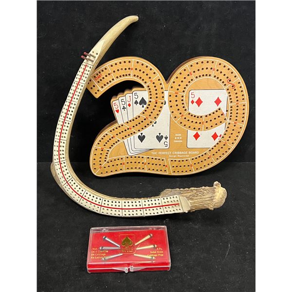 Antler Crib Board & 29 Wooden The Perfect Cribbage Board & Brass Pegs