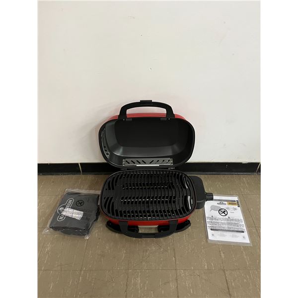 Napoleon portable propane grill with carrying bag.