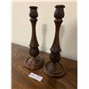 Image 1 : 2 x Hand-Carved Wooden Candle Holders (11.5"H)
