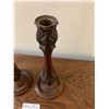Image 2 : 2 x Hand-Carved Wooden Candle Holders (11.5"H)