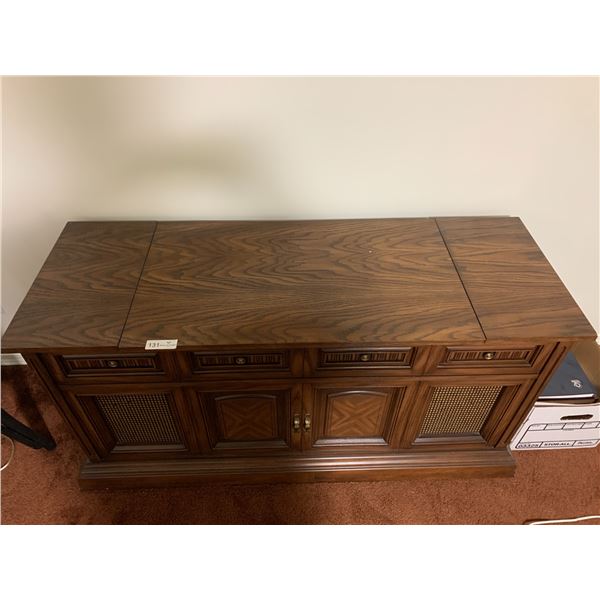 Wooden Stereo Cabinet w/ Electrohome Radio/8-Track Player/Record Player (26"H x 52"W x 18.5"D)
