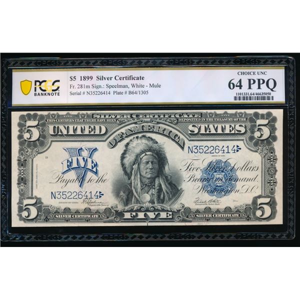 1899 $5 Mule Chief Silver Certificate PCGS 64PPQ