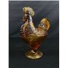 Image 1 : Vintage Honey Amber Rooster Chicken Pedestal Covered Candy Dish 9" Tall