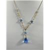 Image 2 : Beautiful Antique 9K Yellow Gold Necklace w/Blue Faceted Crystals & Pearl Accents