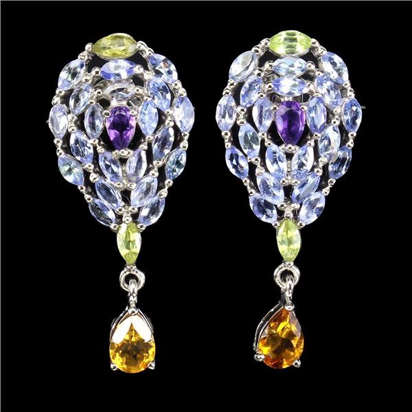 Natural Tanzanite Citrine Amethyst Peridot Earrings