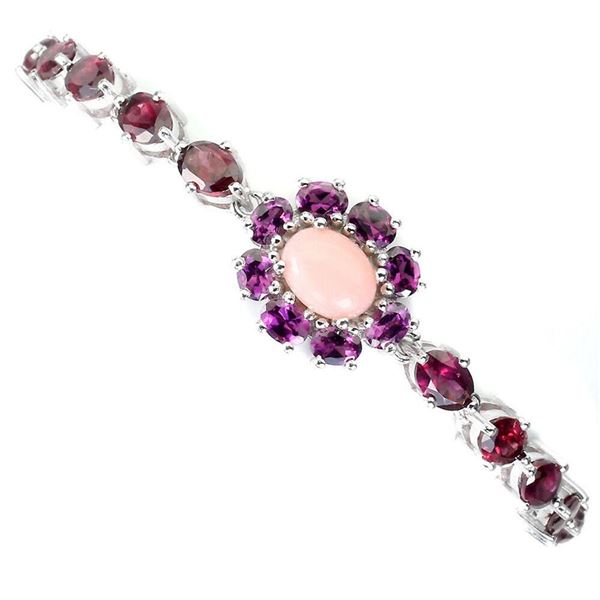 Natural Ethiopian Pink Opal & Rhodolite Garnet  Bracelet
