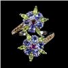 Image 1 : Natural Unheated Tanzanite Peridot Flower Ring