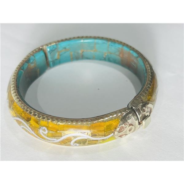 Natural Tibet Hand Made Amber & Turquoise Bangle