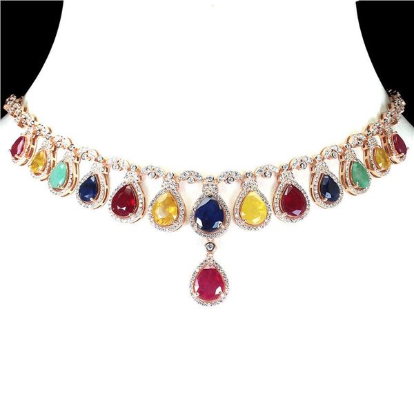 Natural Pigeon Blood Red Ruby Emerald Necklace