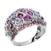 Image 2 : Natural Rhodolite Garnet Emerald Tanzanite Ring