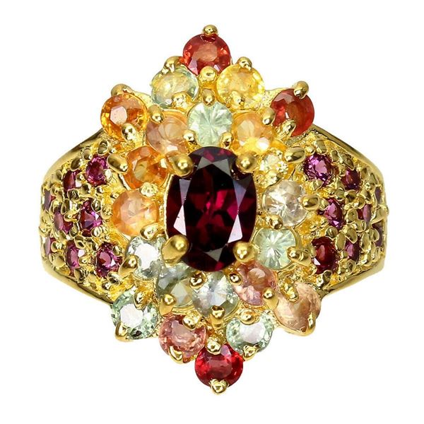 Unheated Rhodolite Garnet Sapphire Ring