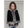 Image 1 : BLACK CASHMERE CAPE WITH GRAY FOX TRIM & HOOD