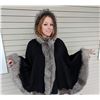 Image 2 : BLACK CASHMERE CAPE WITH GRAY FOX TRIM & HOOD